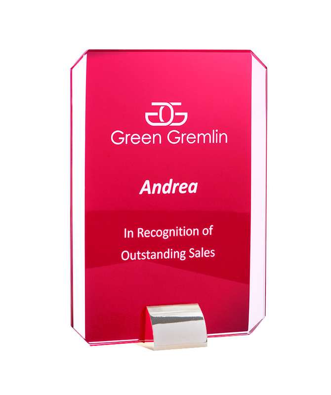 Rectangle Red Glass/Silver Stand